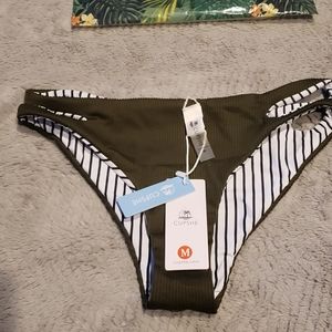 Reversible Olive Green/Navy Stripe Bikini Bottom
